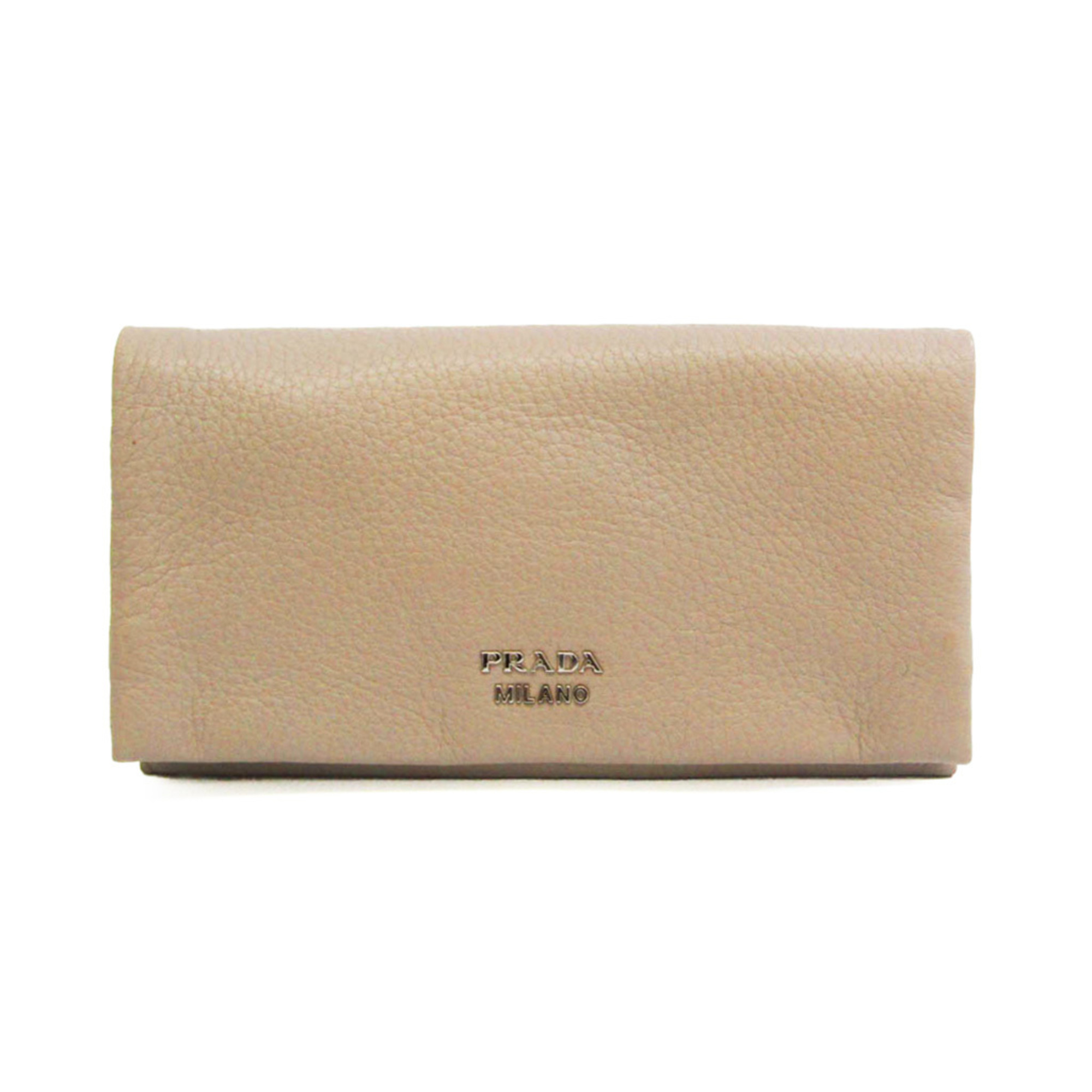 Prada Cervo 1ms001 Women's Leather Long Wallet [Bi-Fold] Grayish